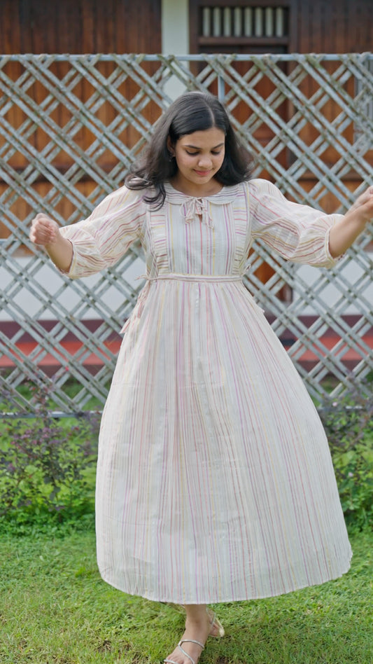Pastel Stripe Cotton Anarkali Kurthi – Graceful Festive Elegance [RK08]