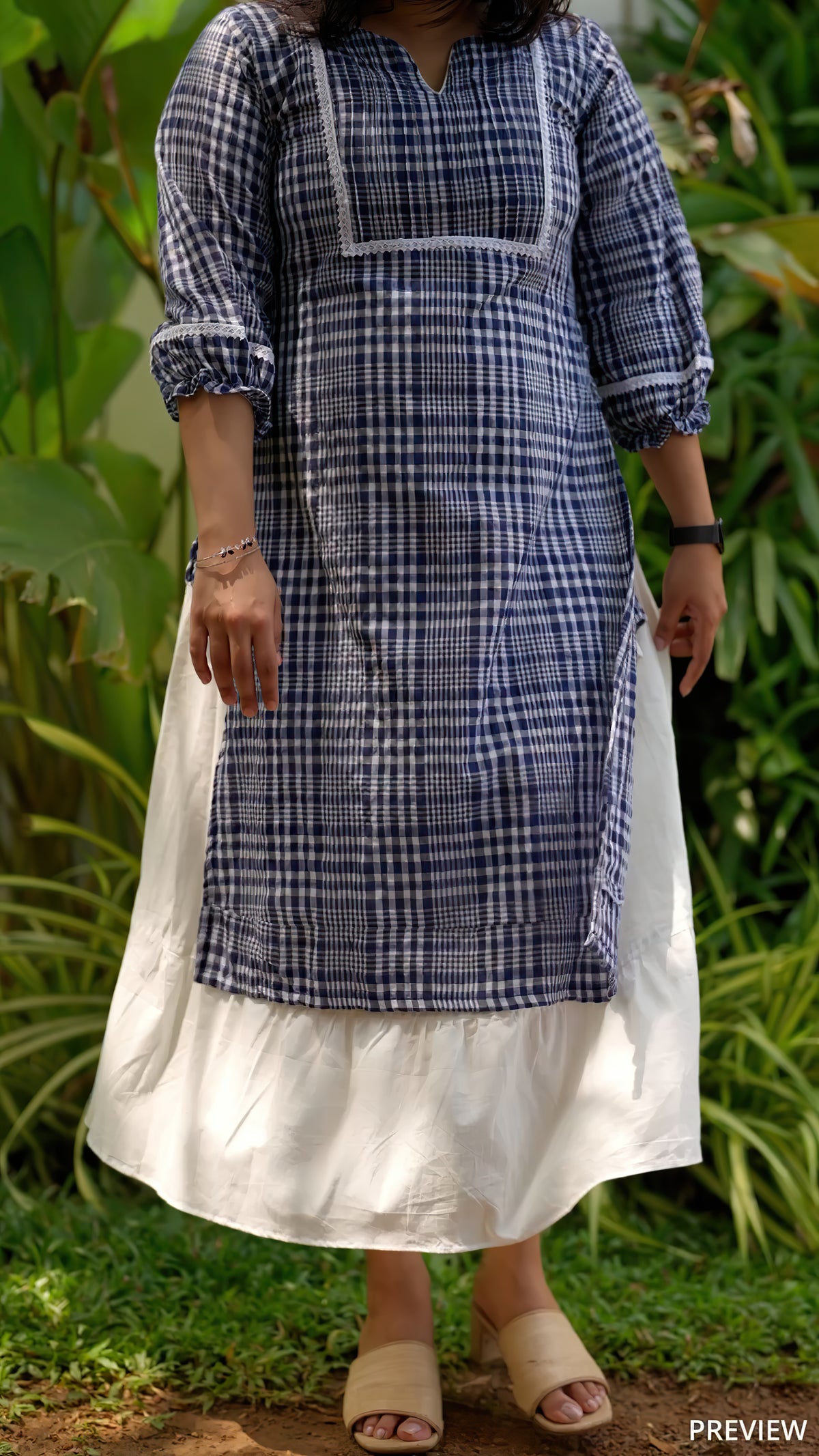 Blue Checked Cotton Kurthi  [BL021]