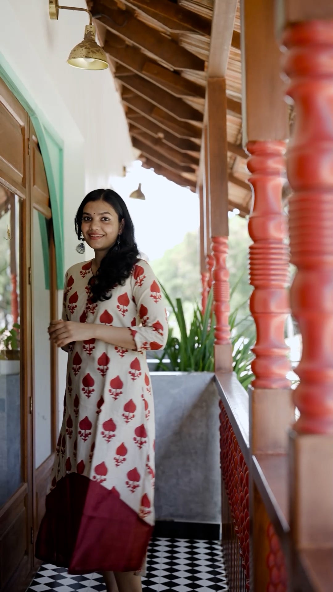 Ivory & Maroon Spade Print Kurti Set [ZD08]