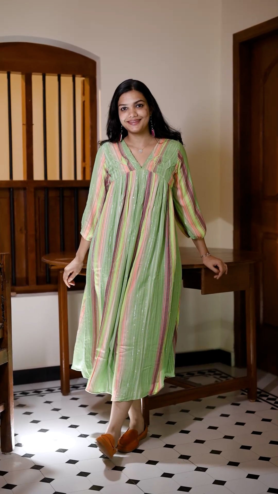 Pastel Green Cotton Yarn-Dyed Striped Kurti [ZD09]