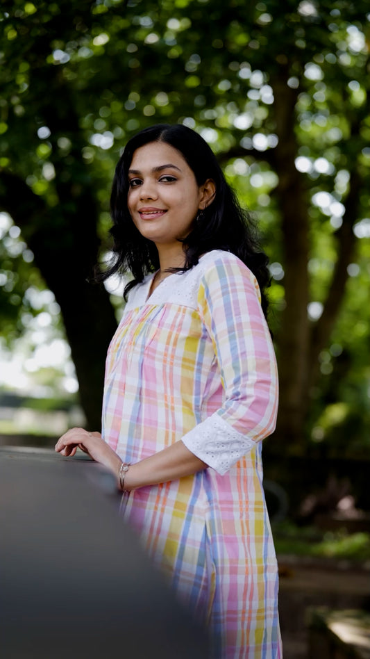 Pastel Multicolor Check Printed Kurti  [ZD05]