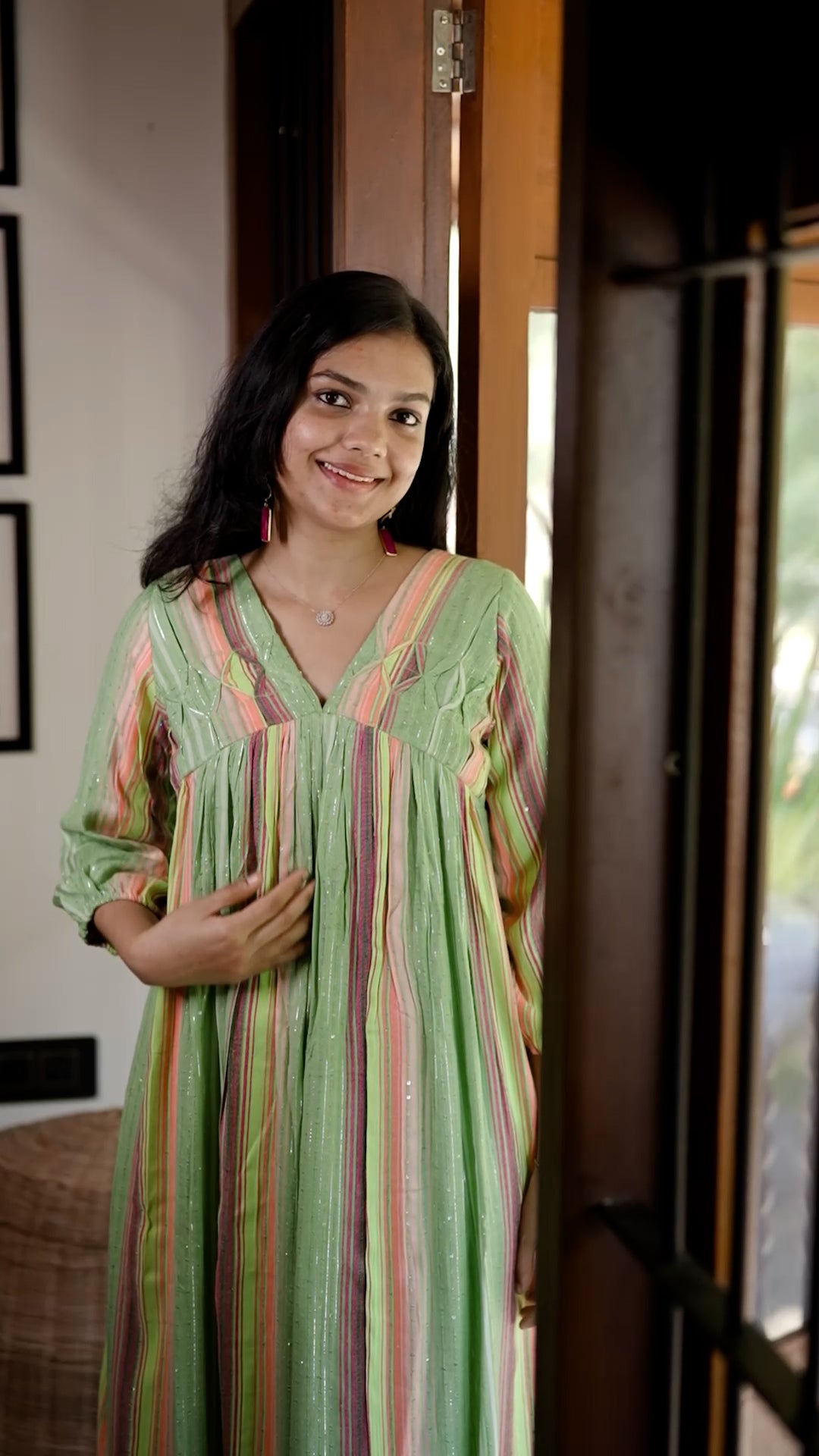 Pastel Green Cotton Yarn-Dyed Striped Kurti [ZD09]