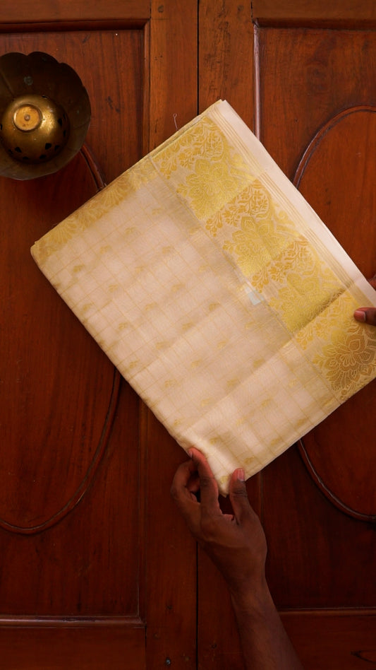 Golden Floral Woven Cream Saree [BO11]