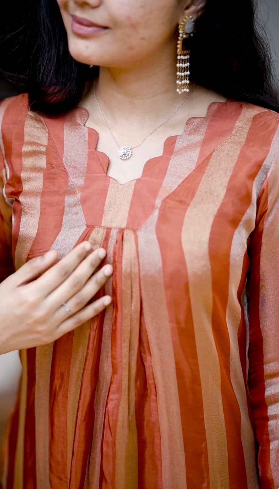Rust&Ivory Striped Semi Silk Kurti [RB002]