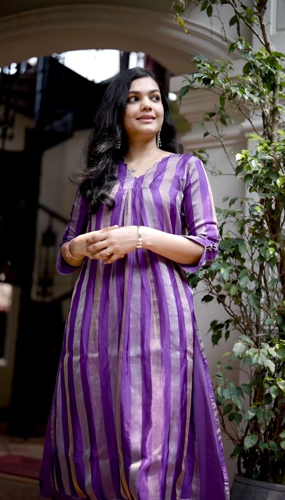 Royal Purple Stripe Semi Silk Kurti [PG002]