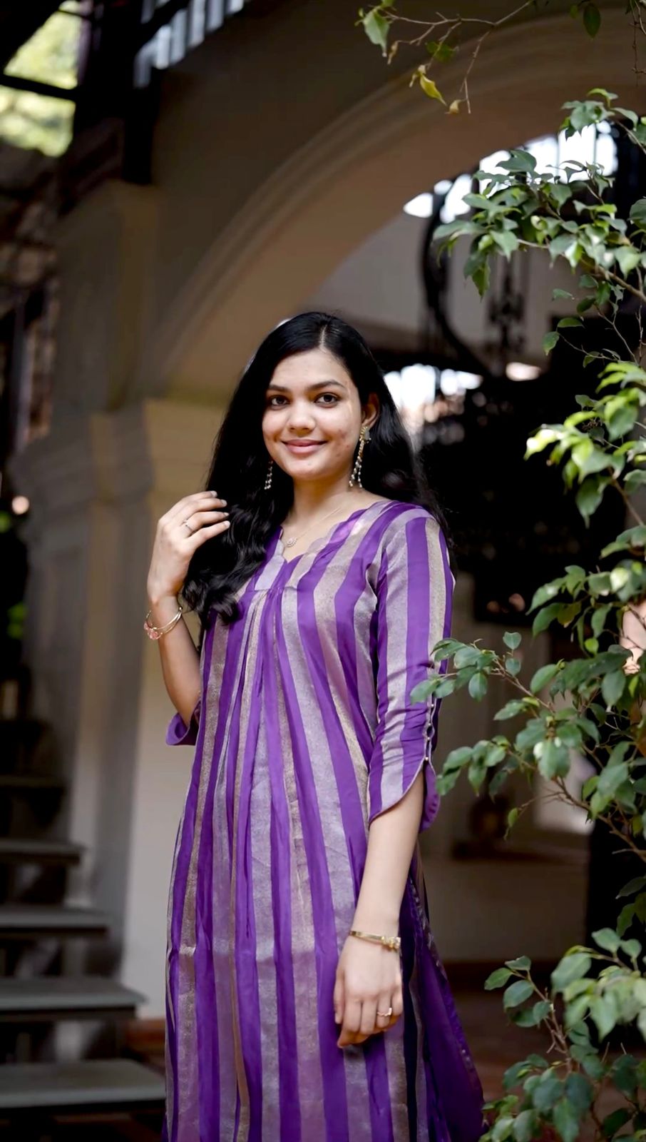 Royal Purple Stripe Semi Silk Kurti [PG002]