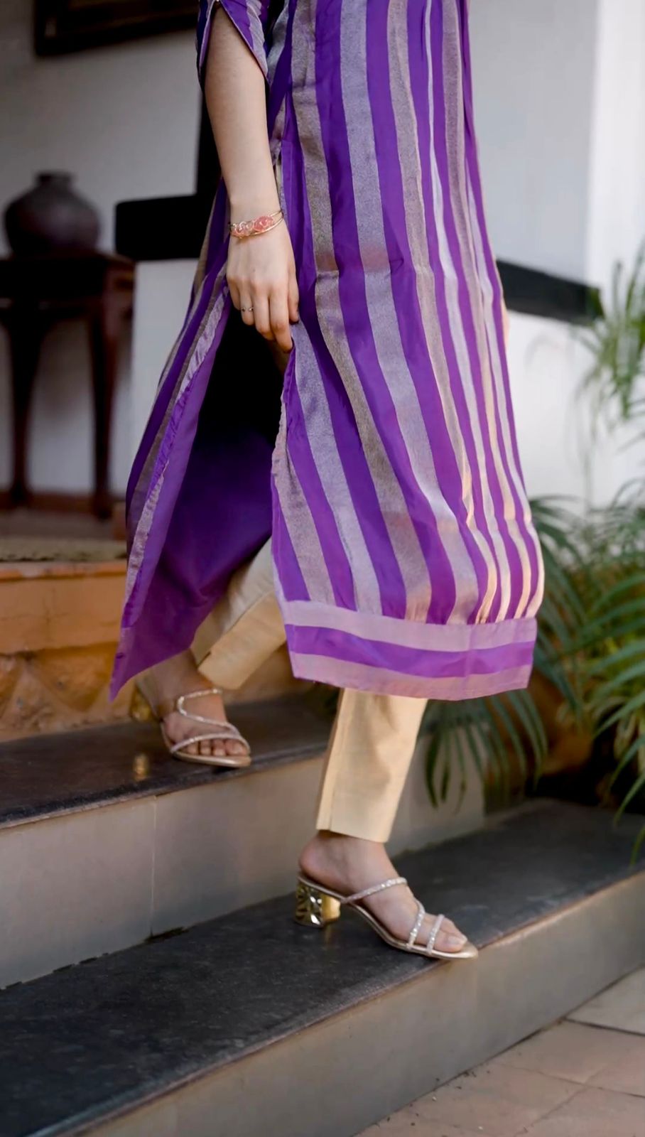 Royal Purple Stripe Semi Silk Kurti [PG002]