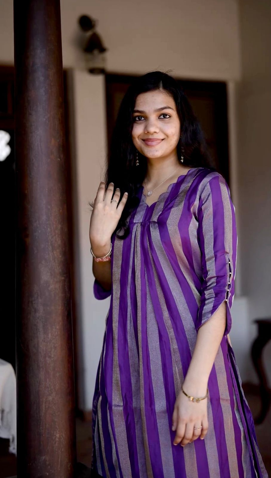 Royal Purple Stripe Semi Silk Kurti [PG002]