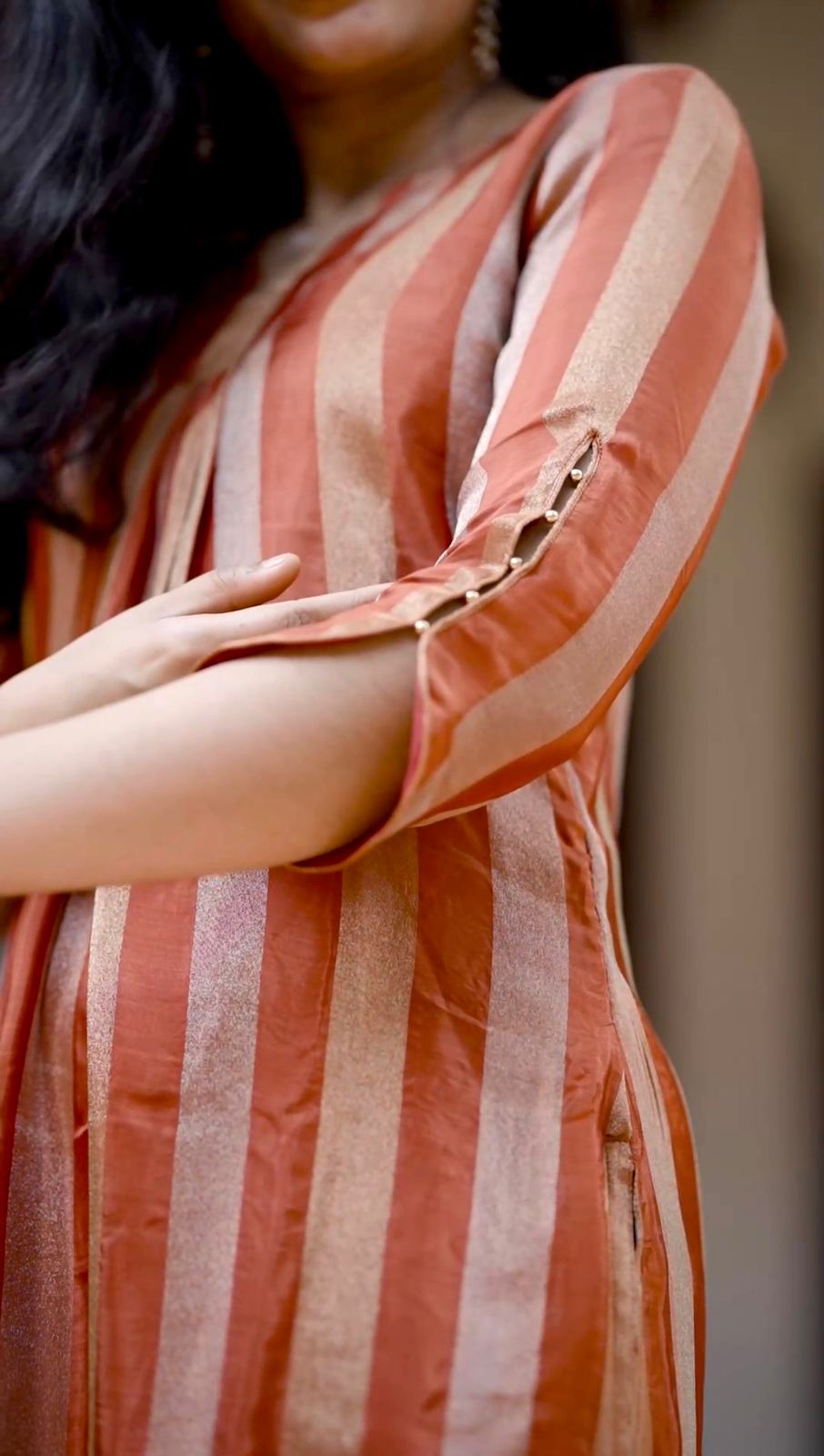 Rust&Ivory Striped Semi Silk Kurti [RB002]