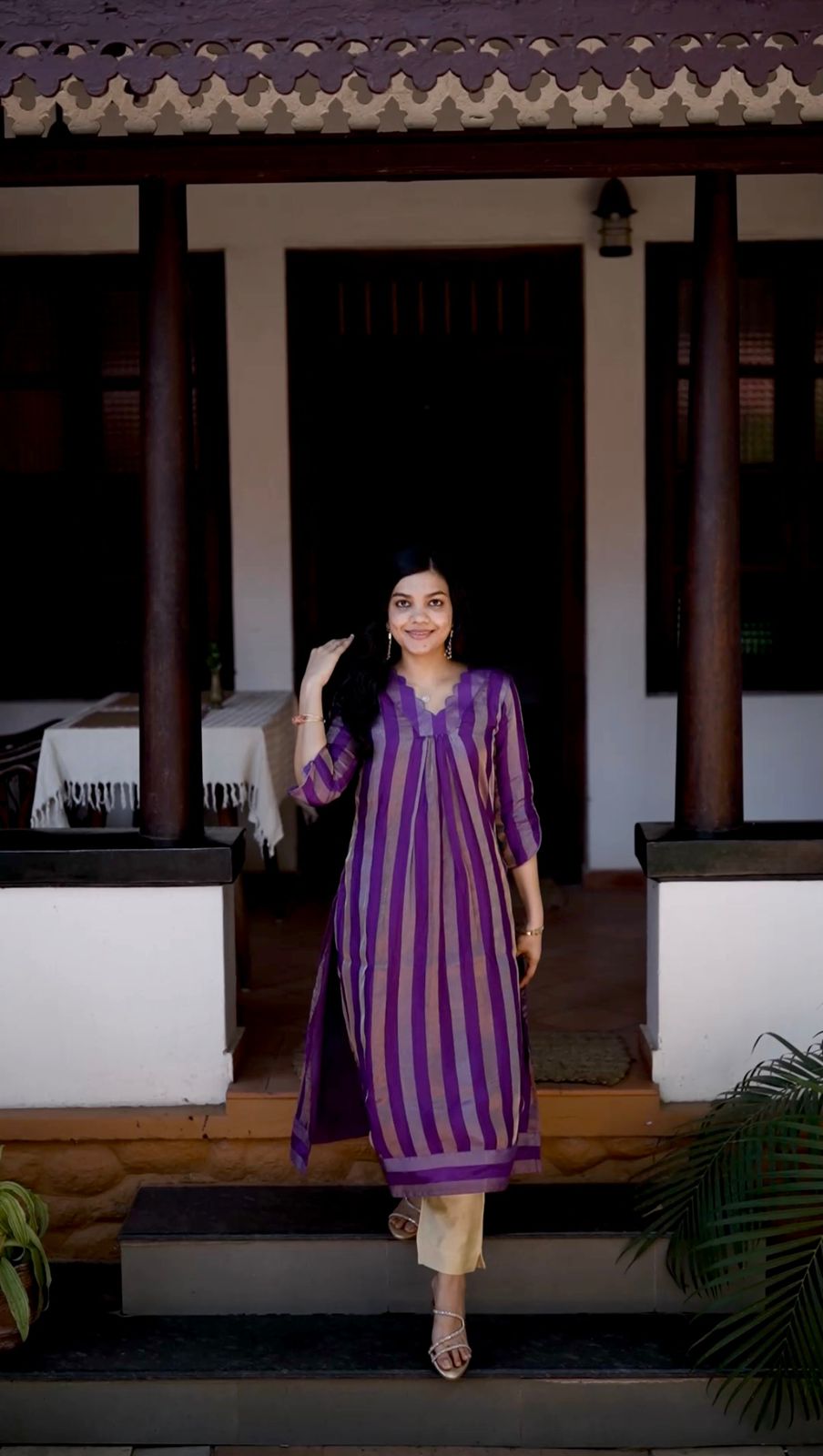 Royal Purple Stripe Semi Silk Kurti [PG002]