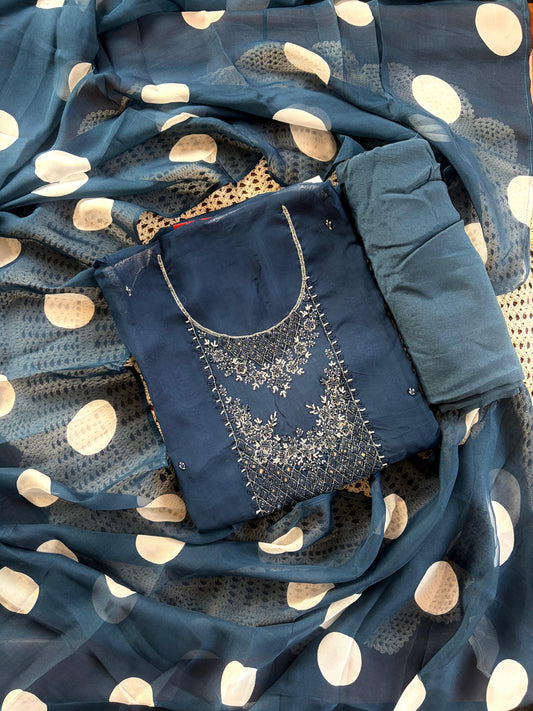 Premium Georgette Embroidered Unstitched Salwar Set {GUE102]