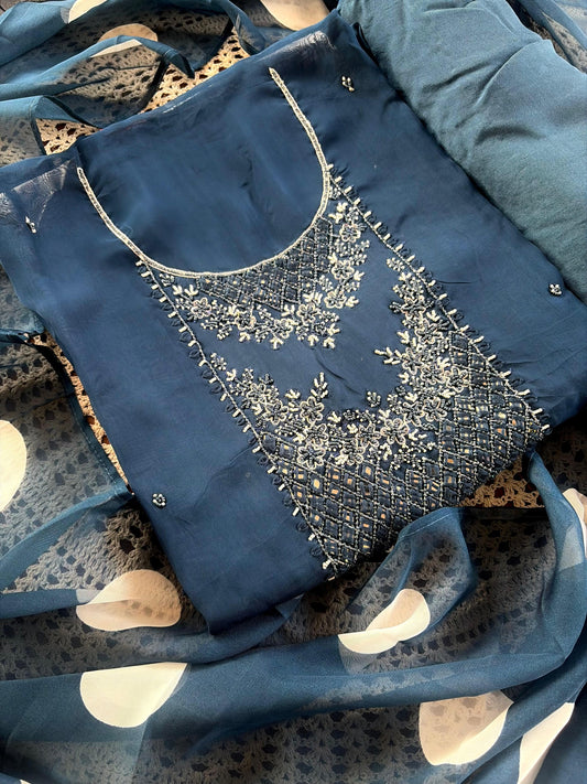 Premium Georgette Embroidered Unstitched Salwar Set {GUE102]