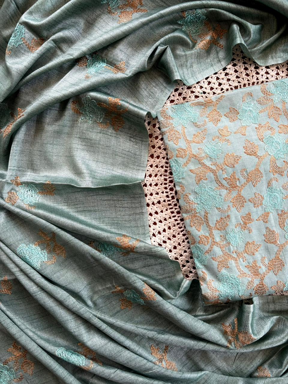 Premium Matka Silk Unstitched Salwar Set with Floral Design [GUE15]