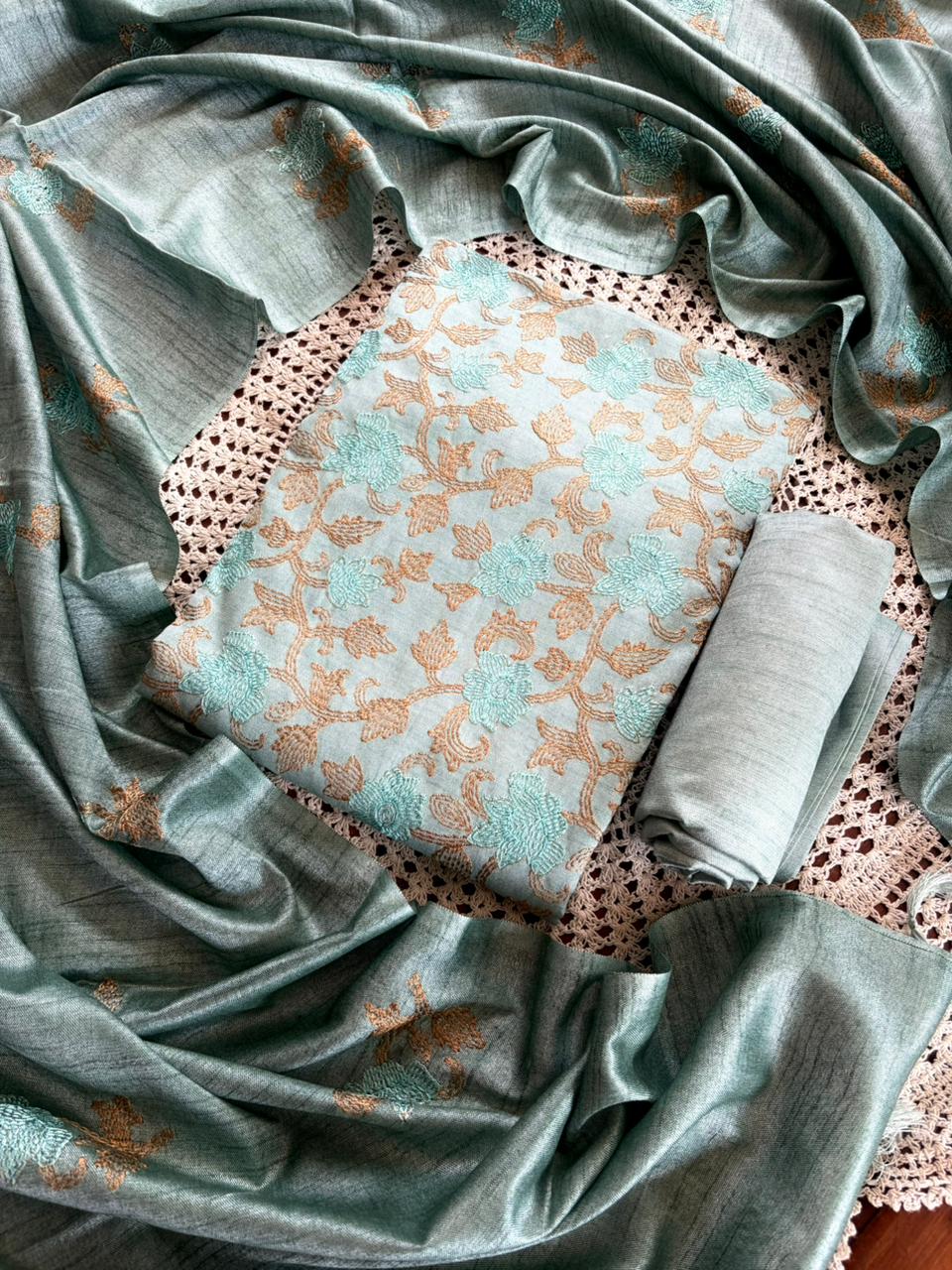 Premium Matka Silk Unstitched Salwar Set with Floral Design [GUE15]