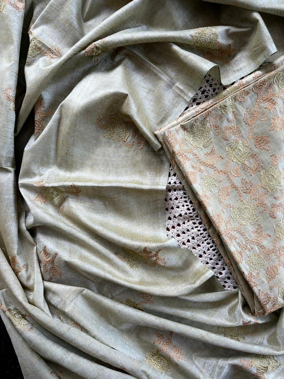Premium Matka Silk Unstitched Salwar Set with Floral Design [GUE16]