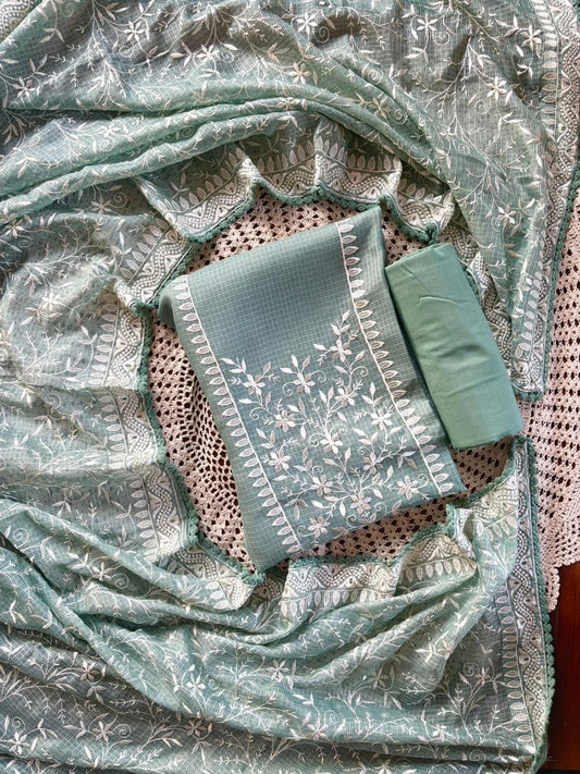Elegant Kota Doria Unstitched Salwar Set with Embroidery [GUE109]