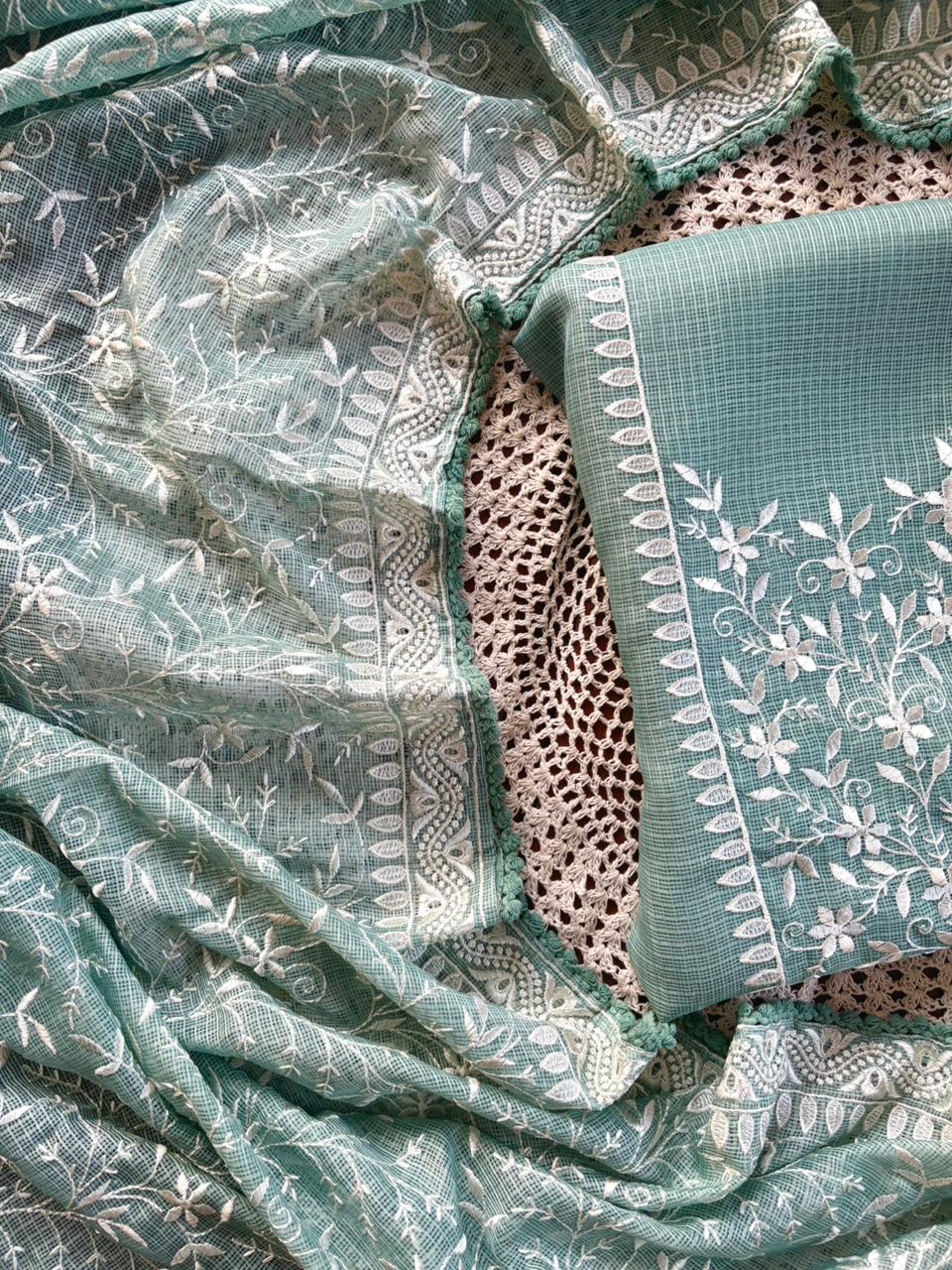 Elegant Kota Doria Unstitched Salwar Set with Embroidery [GUE109]