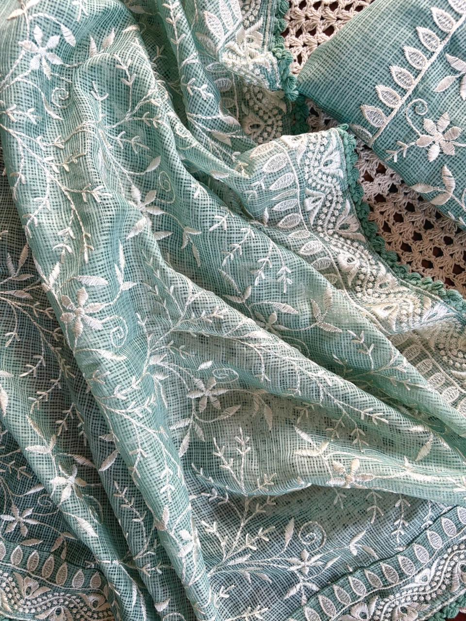 Elegant Kota Doria Unstitched Salwar Set with Embroidery [GUE109]