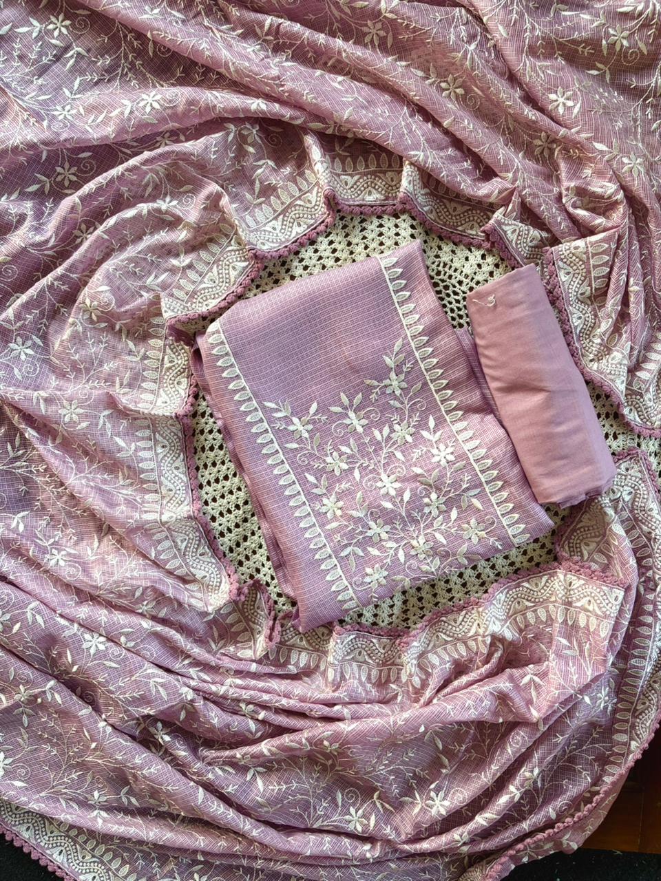 Elegant Kota Doria Unstitched Salwar Set with Embroidery [GUE112]