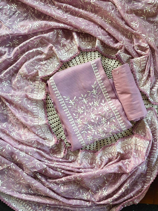Elegant Kota Doria Unstitched Salwar Set with Embroidery [GUE112]