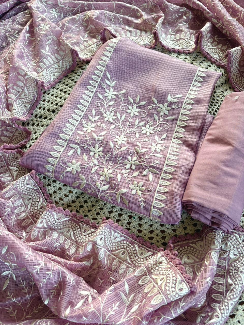Elegant Kota Doria Unstitched Salwar Set with Embroidery [GUE112]