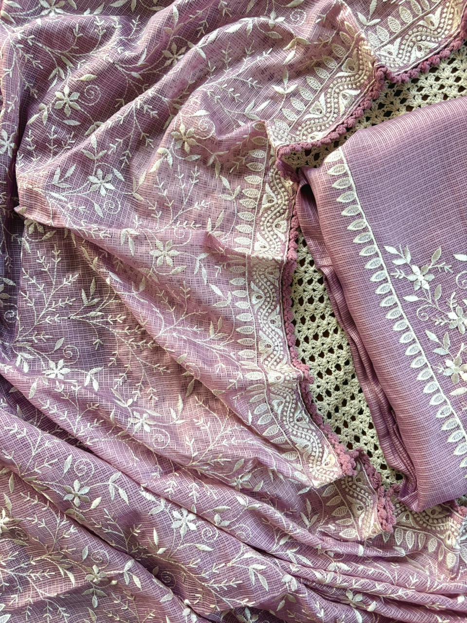 Elegant Kota Doria Unstitched Salwar Set with Embroidery [GUE112]