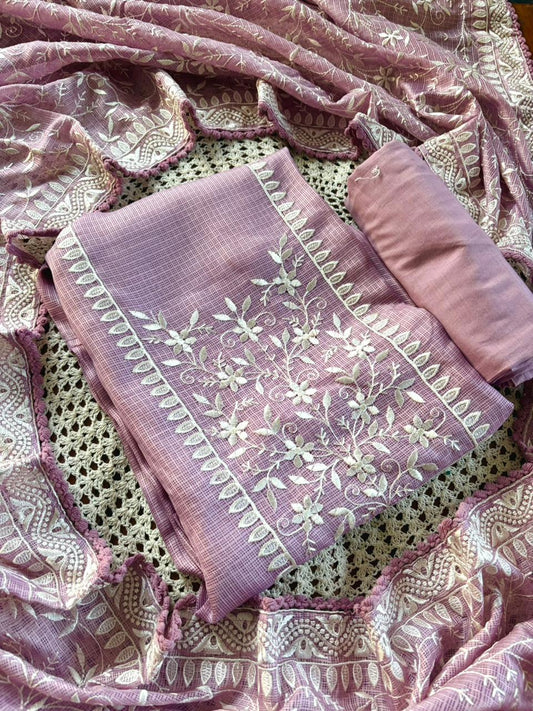 Elegant Kota Doria Unstitched Salwar Set with Embroidery [GUE112]