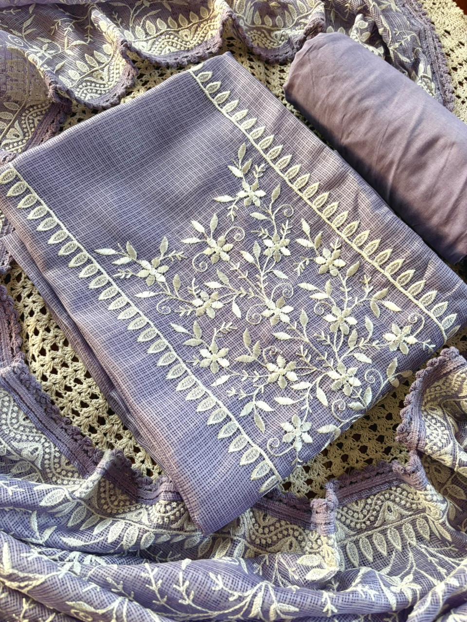 Elegant Kota Doria Unstitched Salwar Set with Embroidery [GUE110]
