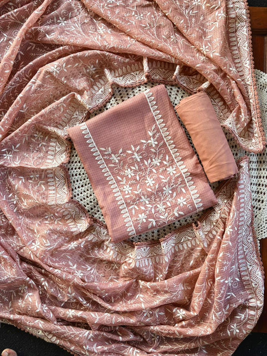 Elegant Kota Doria Unstitched Salwar Set with Embroidery [GUE111]