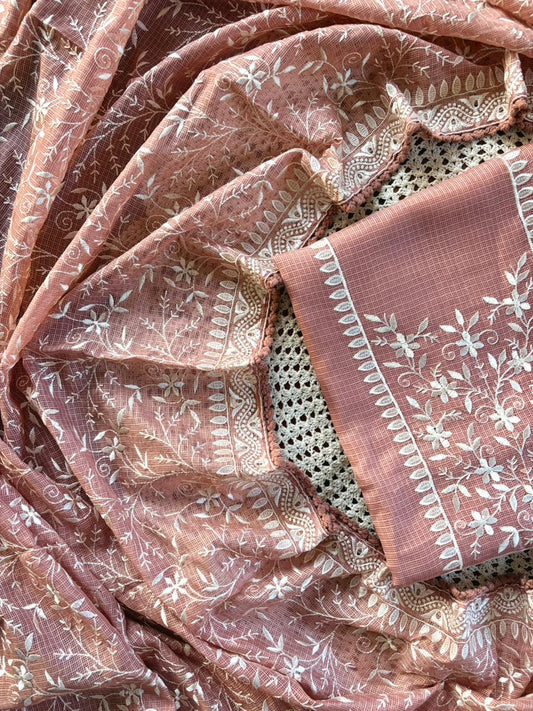 Elegant Kota Doria Unstitched Salwar Set with Embroidery [GUE111]