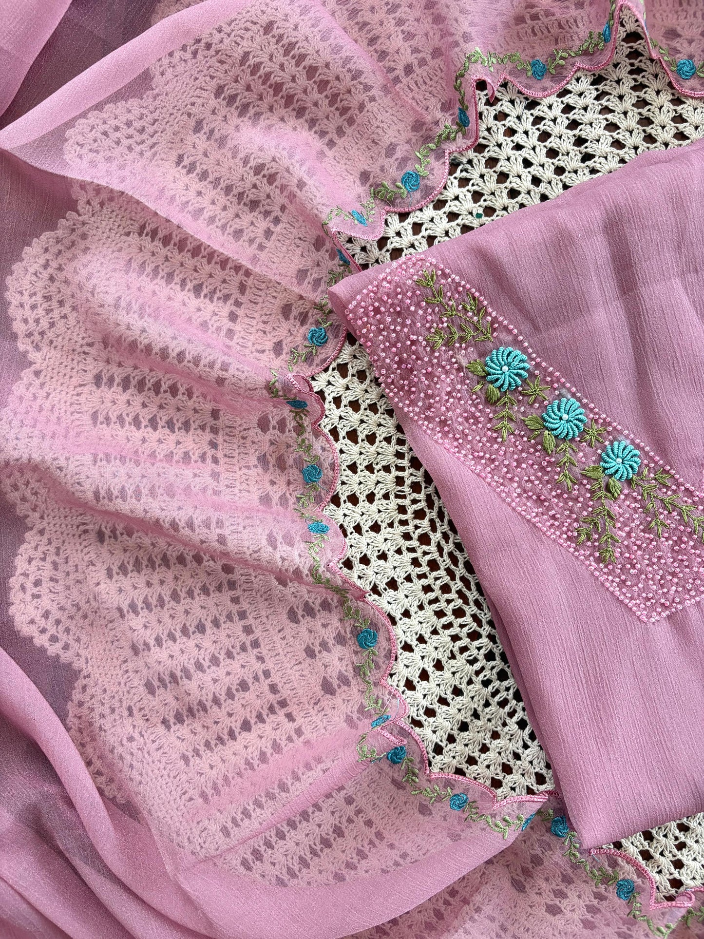 Premium Crushed Organza Unstitched Salwar Set with Floral Embroidery [GUD307]