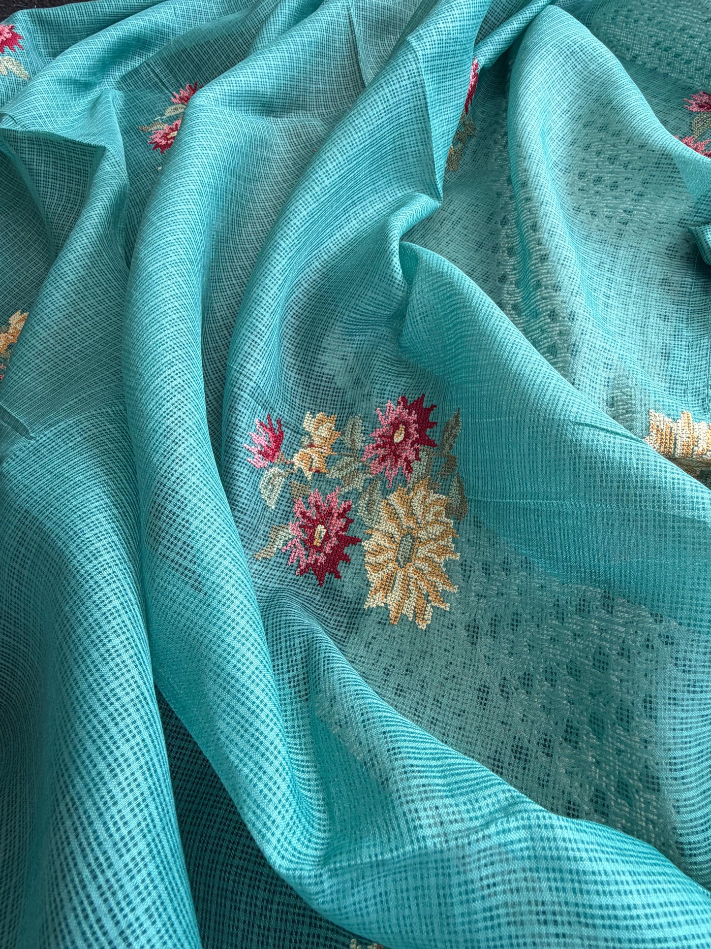Elegant Net Cotta Unstitched Salwar Set with Floral Design [GUE106]