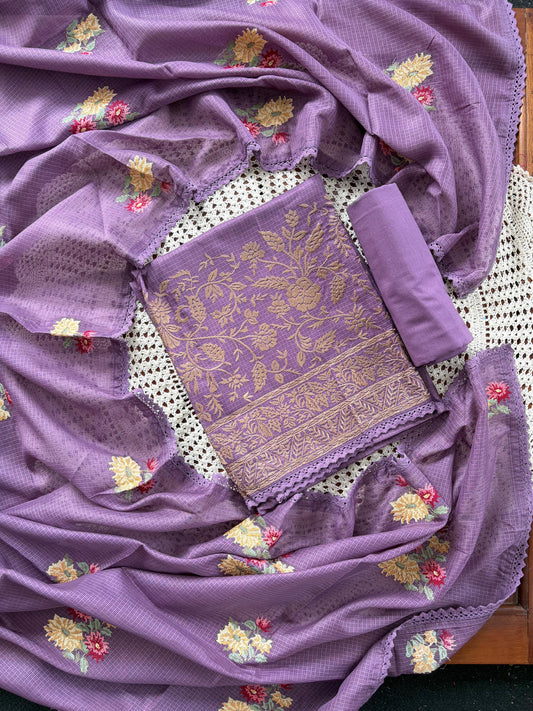 Elegant Net Cotta Unstitched Salwar Set with Floral Design [GUE104]