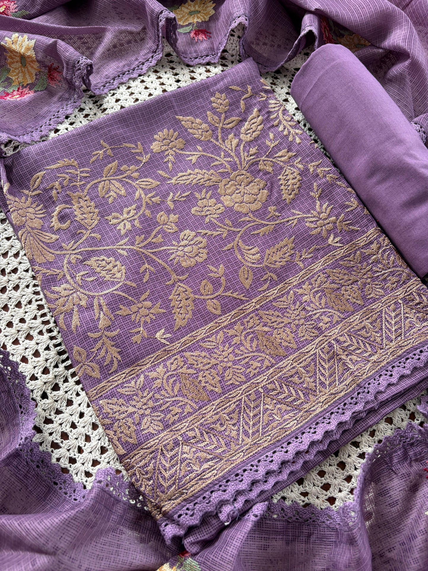 Elegant Net Cotta Unstitched Salwar Set with Floral Design [GUE104]