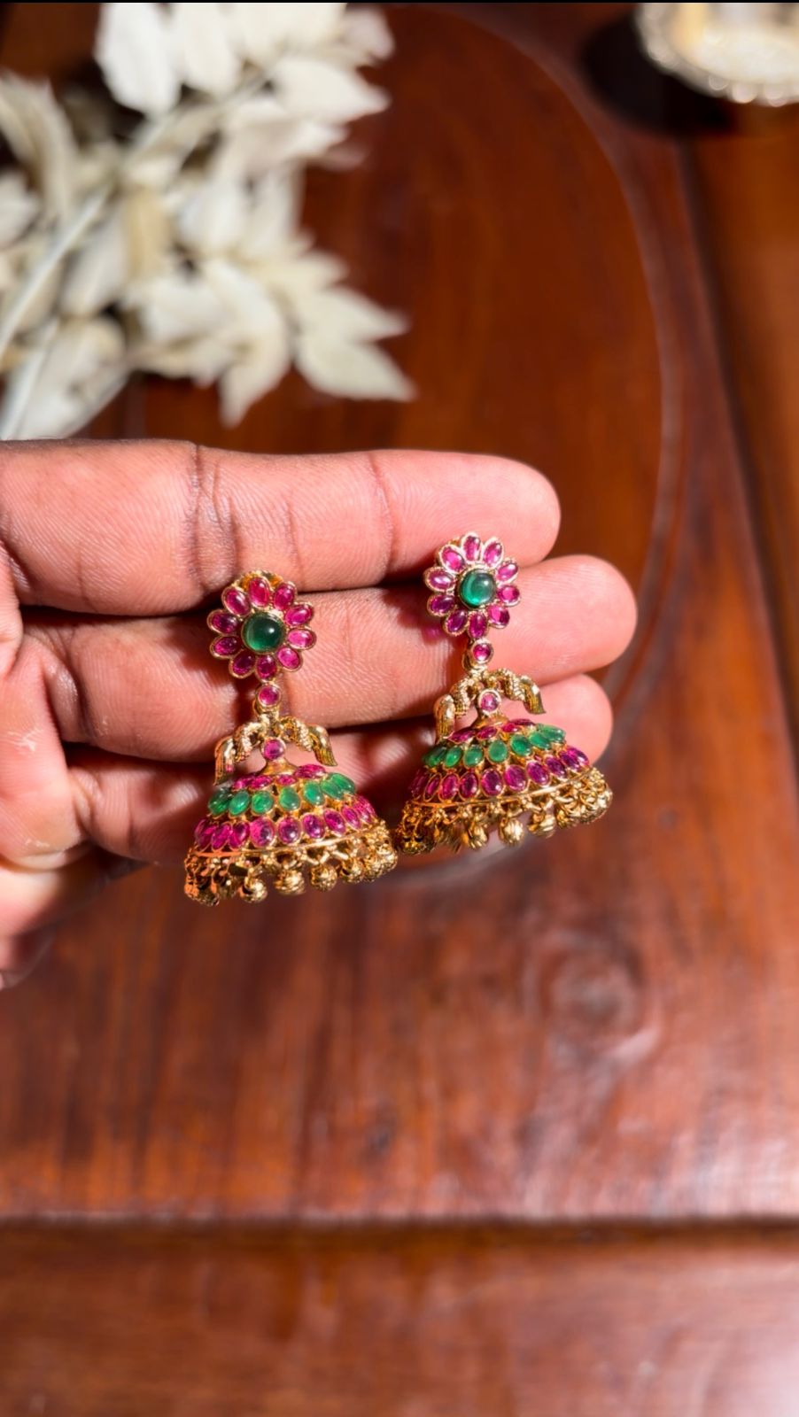Floral Stone Jhumka Earrings [MK14]