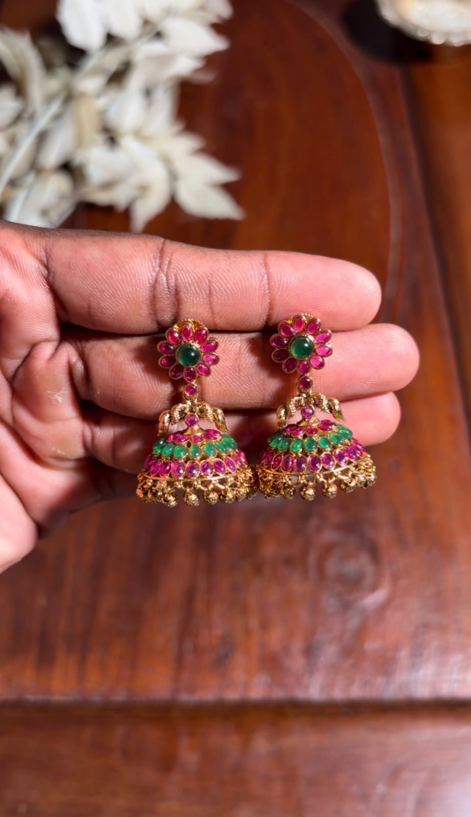 Floral Stone Jhumka Earrings [MK14]