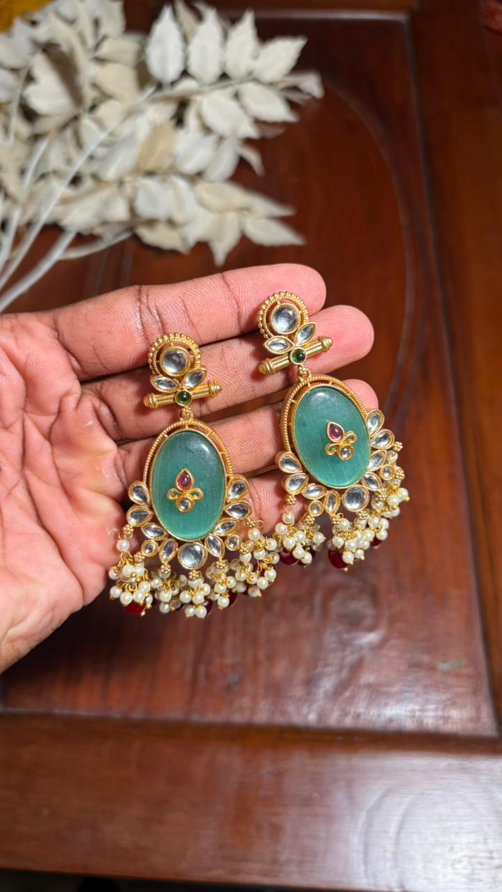 Antique Kundan Chandbali Earrings with Pearl & Bead Tassels [MK19]