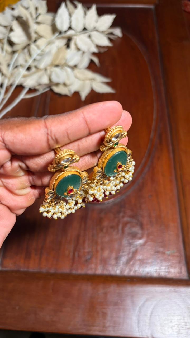 Antique Kundan Chandbali Earrings with Pearl & Bead Tassels [MK19]