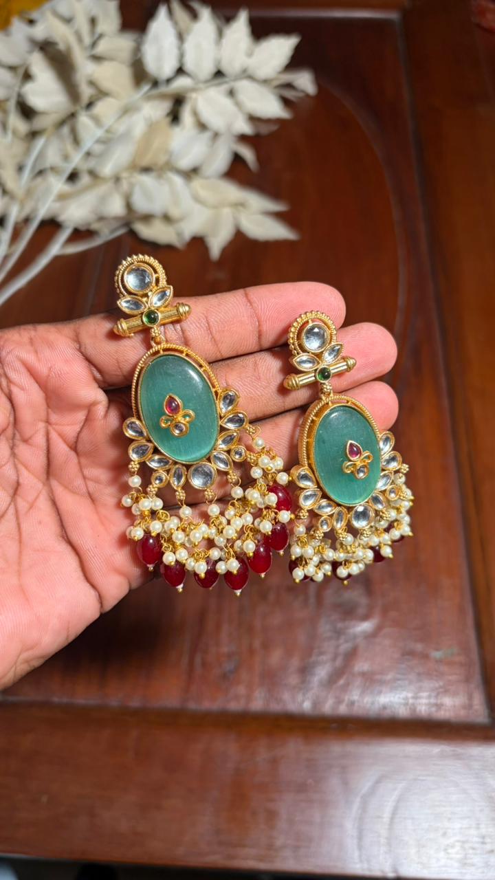 Antique Kundan Chandbali Earrings with Pearl & Bead Tassels [MK19]
