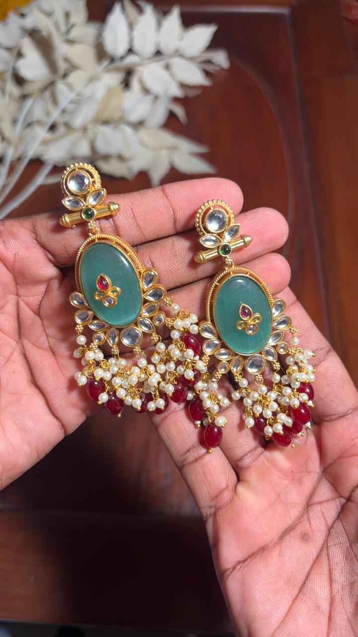 Antique Kundan Chandbali Earrings with Pearl & Bead Tassels [MK19]