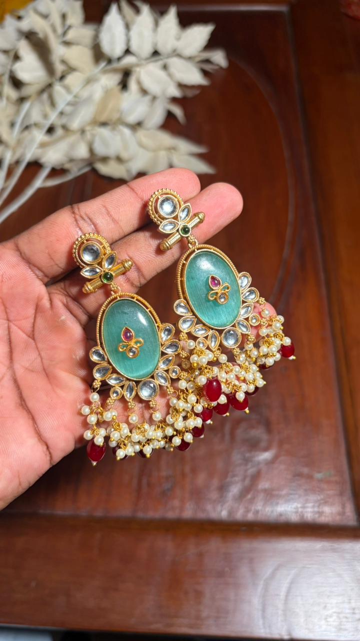 Antique Kundan Chandbali Earrings with Pearl & Bead Tassels [MK19]