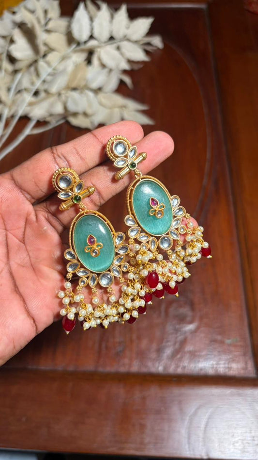 Antique Kundan Chandbali Earrings with Pearl & Bead Tassels [MK19]