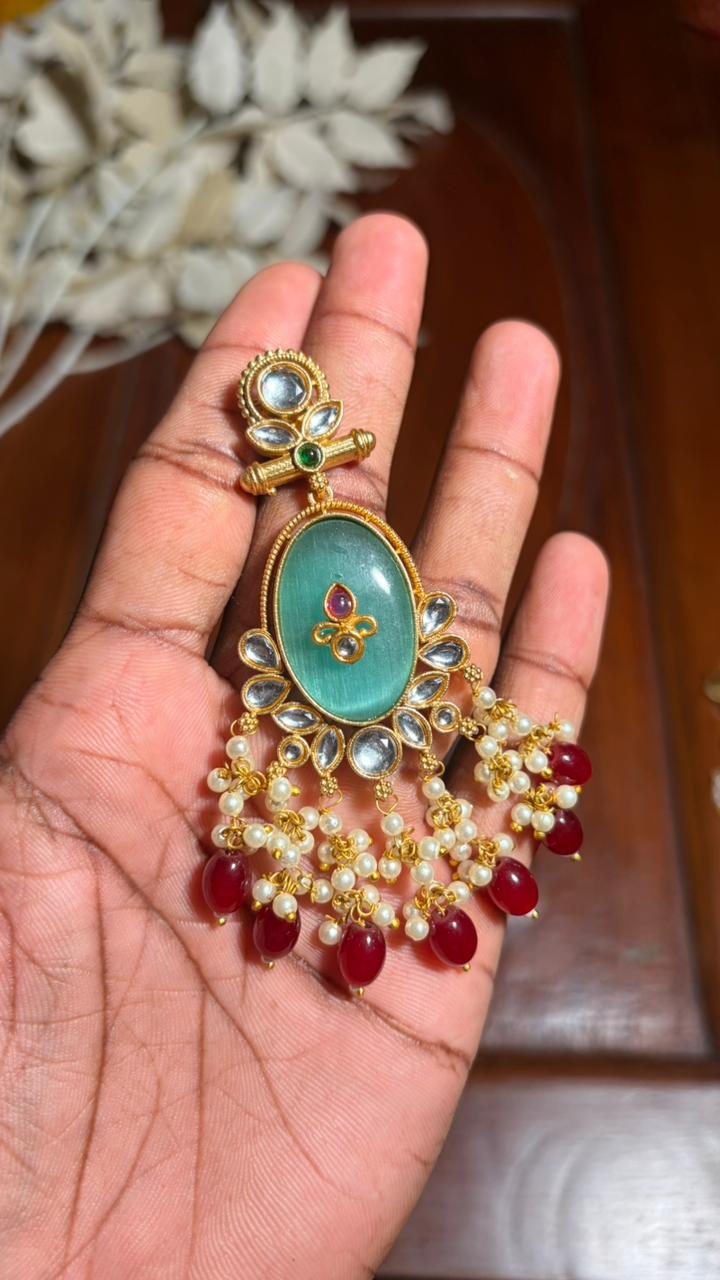 Antique Kundan Chandbali Earrings with Pearl & Bead Tassels [MK19]