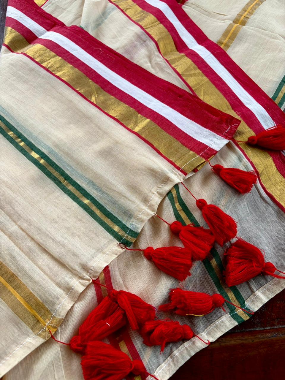 Traditional Kerala Mul Cotton Saree with Classic Kasavu Border [MC06]