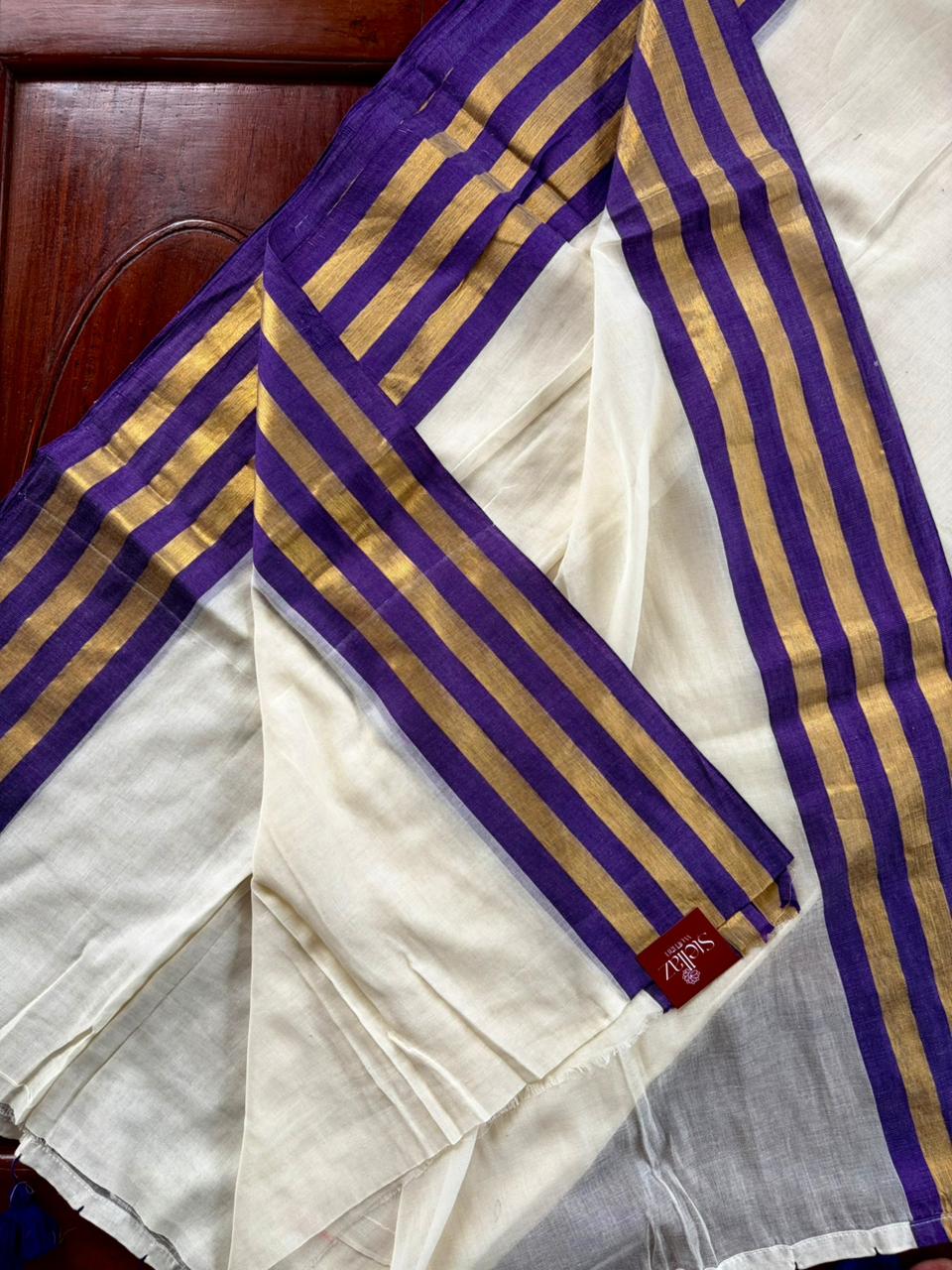 Traditional Kerala Mul Cotton Saree with Classic Kasavu Border [MC14]