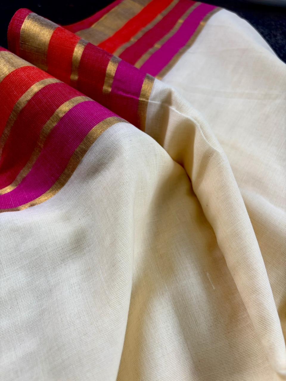 Traditional Kerala Mul Cotton Saree with Classic Kasavu Border [MC22]
