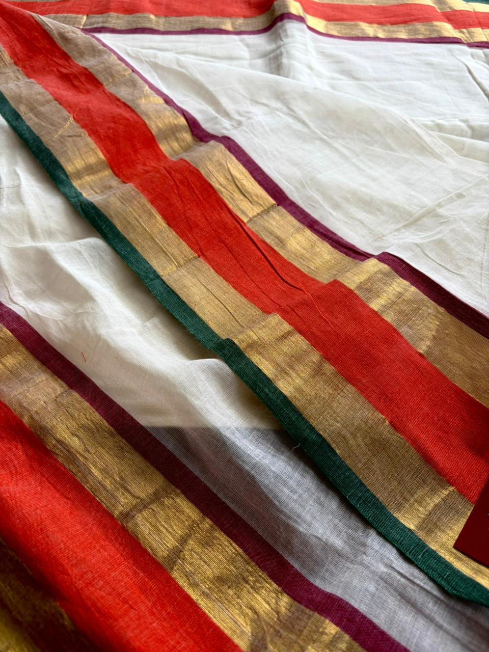 Traditional Kerala Mul Cotton Saree with Classic Kasavu Border [MC15]