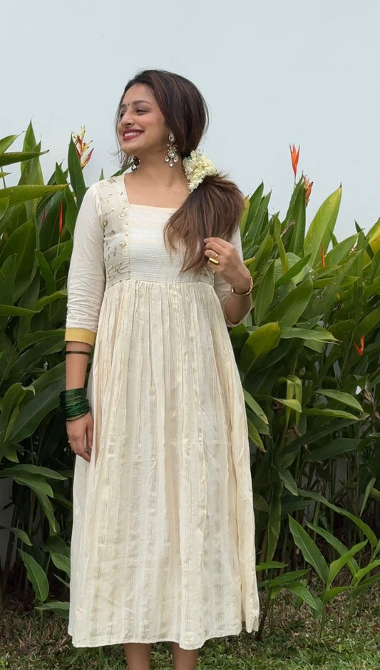 Elegant Premium Cotton A-Line Kurti with Beads Work [KR5]