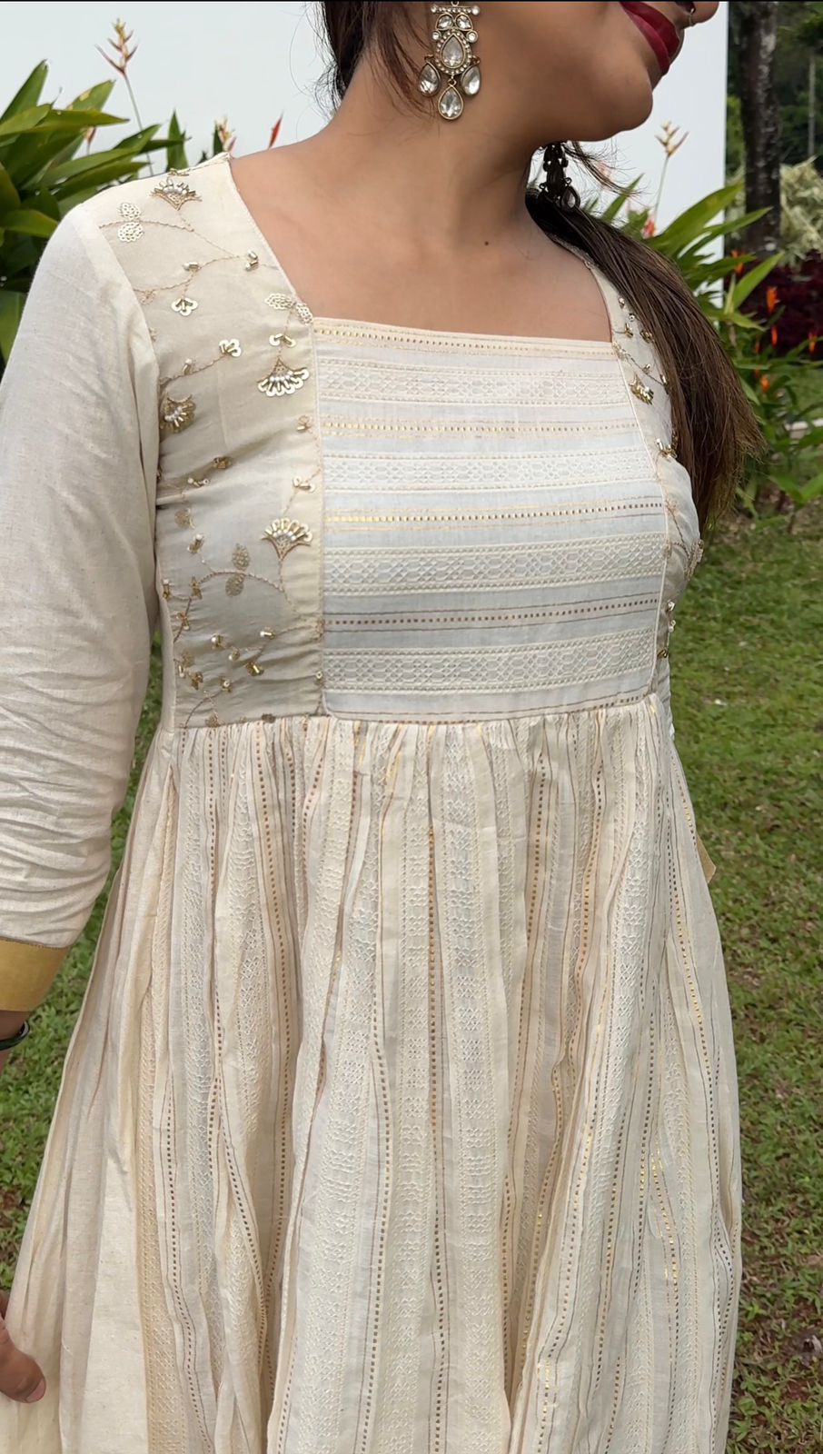 Elegant Premium Cotton A-Line Kurti with Beads Work [KR5]