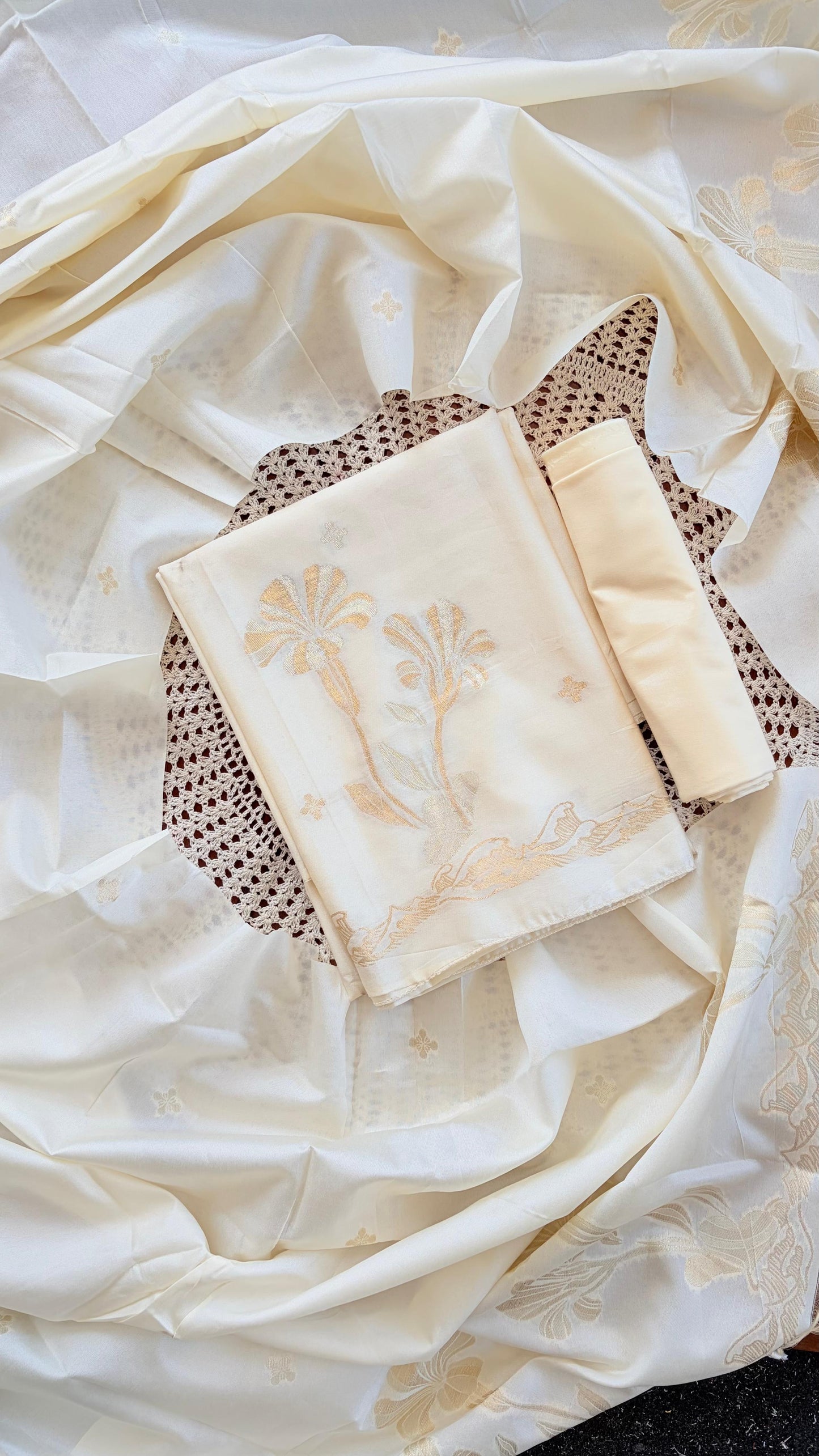 Elegant Ivory Soft Tissue Unstitched Salwar with Subtle Floral Zari Work [ZP1]